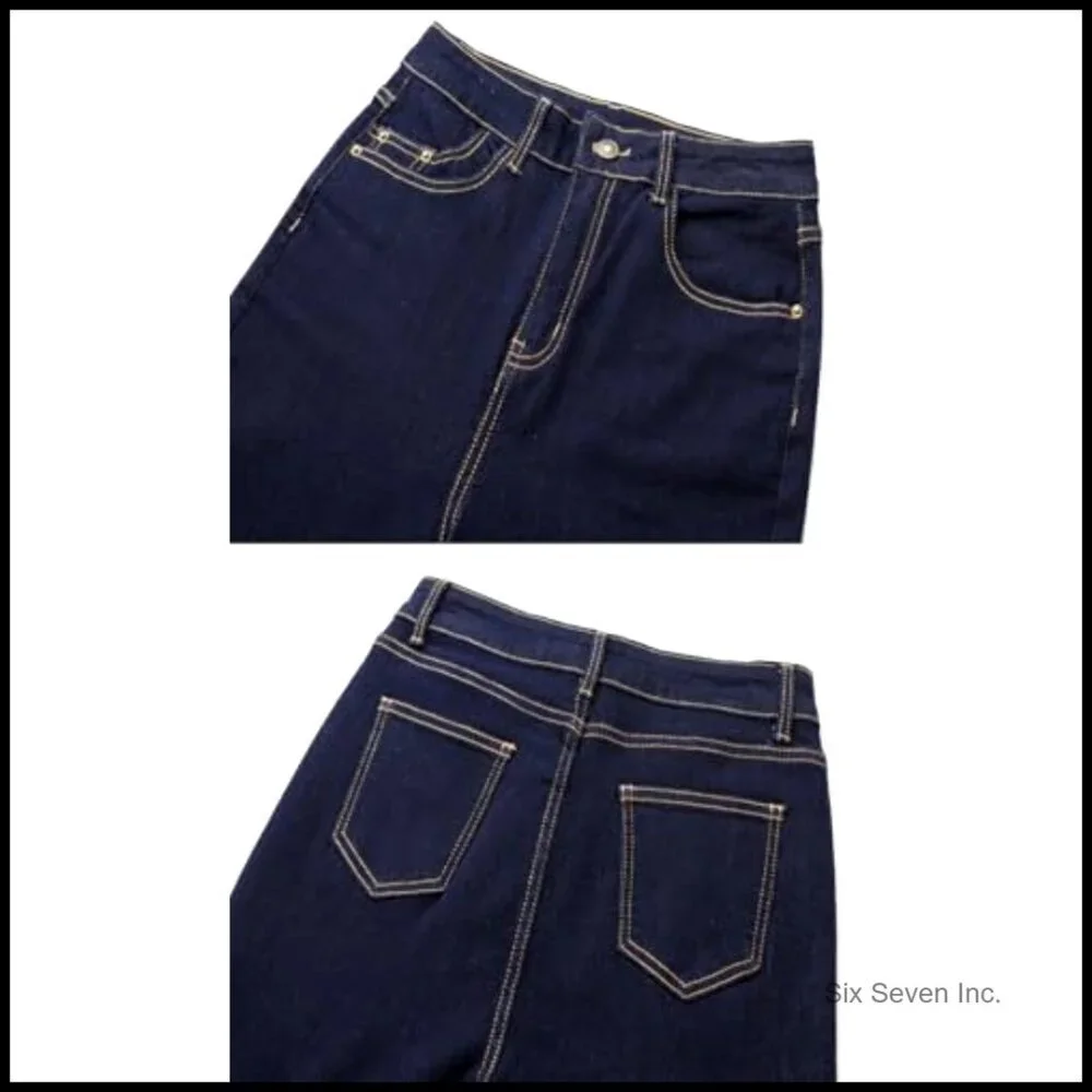 High Waisted Wide Leg Jeans Stretchy Straight Leg Denim Pants Trendy Casual